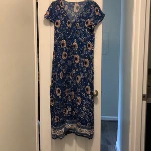 TEMOFON Women's Summer Bohemian Casual Short Sleeve Floral Print Maxi Dress